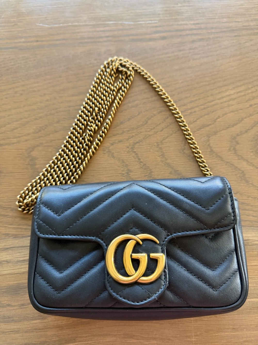 Gucci mini marmont Black Quilted Leather Crossbody with Gold Double G